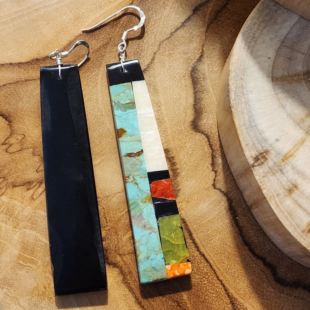 Native American Multi Stone Inlay Earrings - Picture 6 of 9